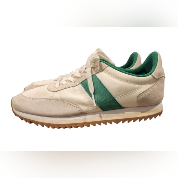 J Crew Retro Suede Leather Sneakers Trainers Green & White Size 8 - Picture 1 of 11